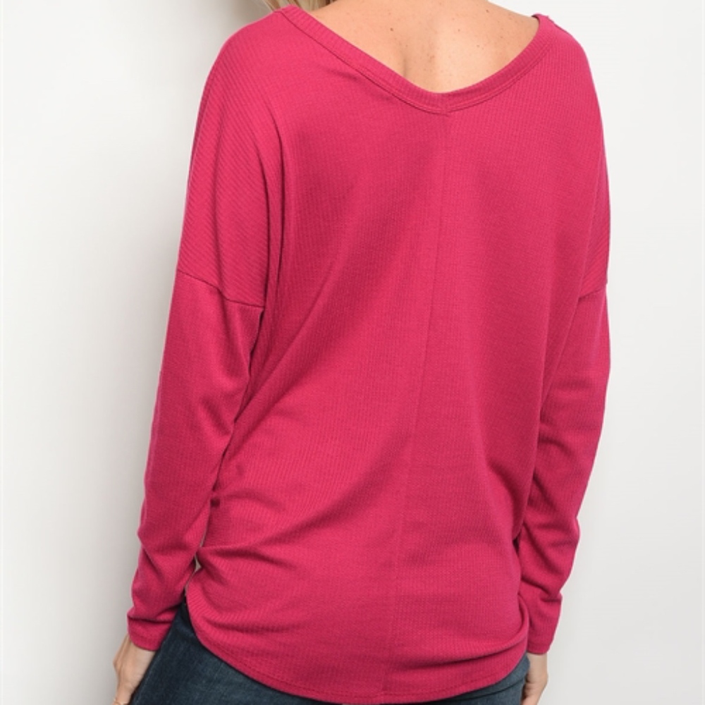 Waffle Knit Magenta Jersey Tie Front top - Picture 2 of 2